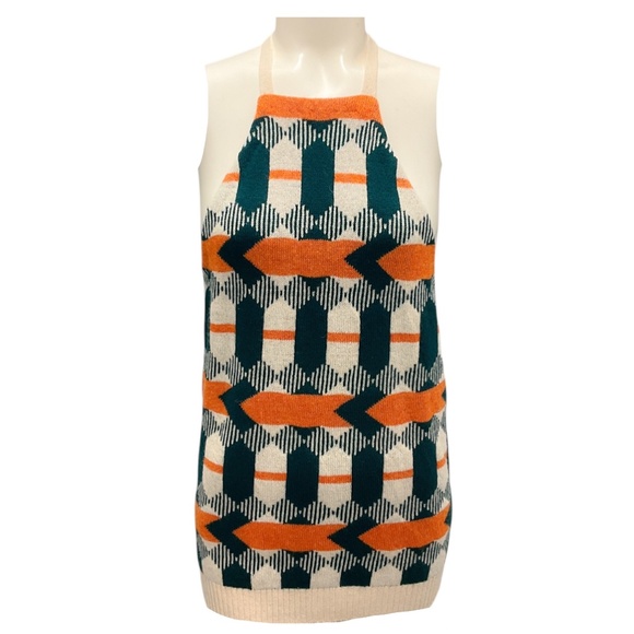 PRADA BEIGE / GREEN / ORANGE 2019 GEOMETRIC PATTERNED WOOL KNIT SWEATER - Picture 1 of 5